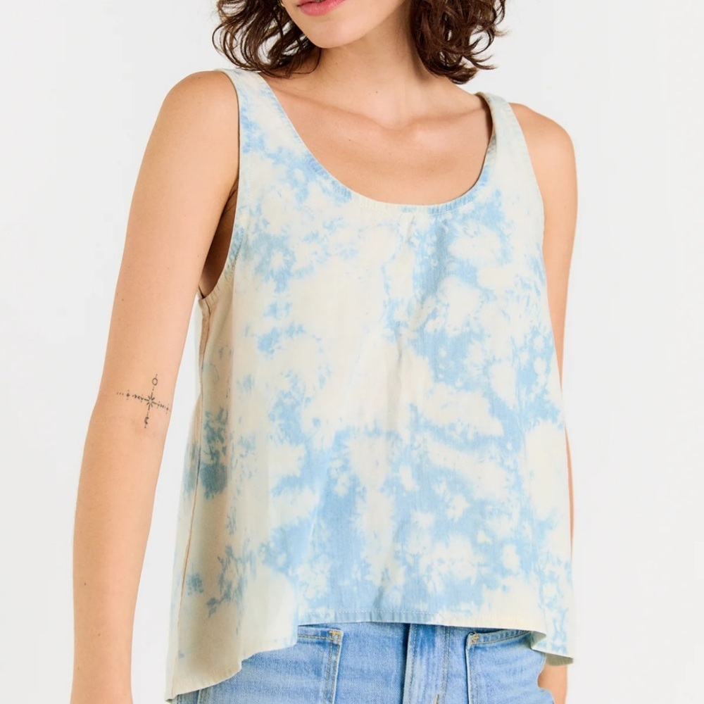 Porter Blue Tie Dye Tank Top Organic Cotton | Blue White Relaxed Fit Boho Top